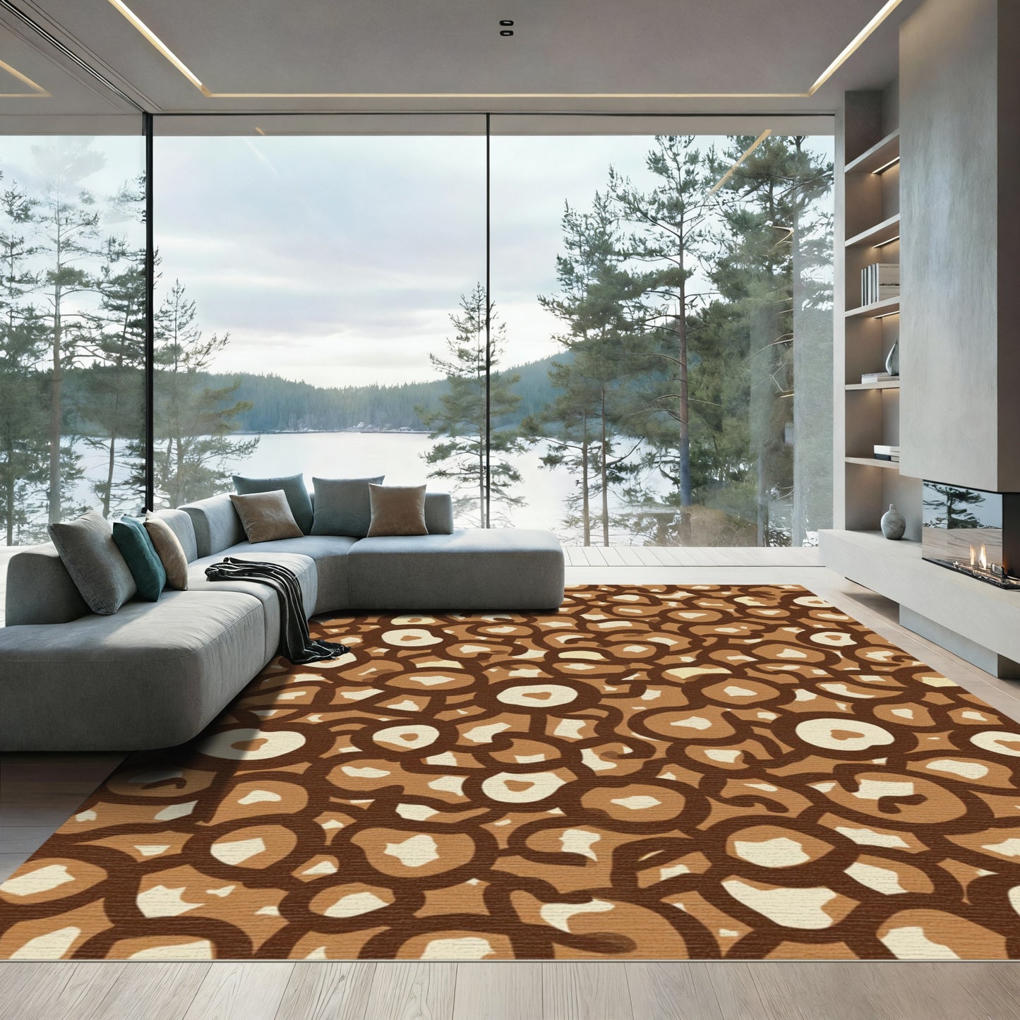 Brown Textured Circles Abstract Composition Rug
