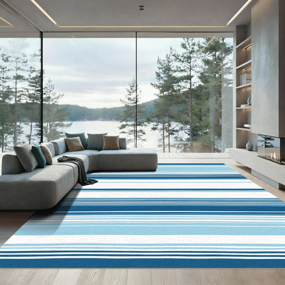 Coastal Blue Stripe Abstract Rug