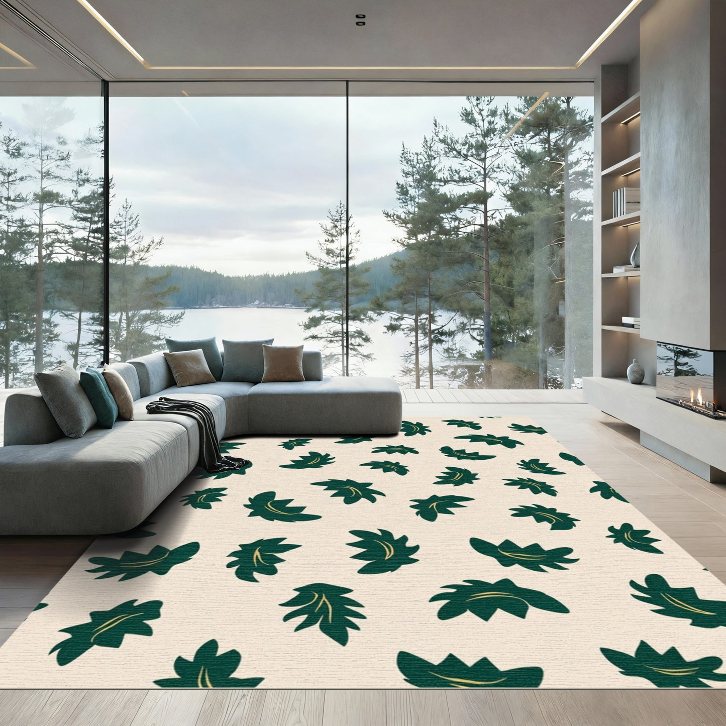 Deep Forest Green Leaf Scatter Rug