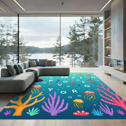Aqua Alphabet Marine Life Jellyfish Rug