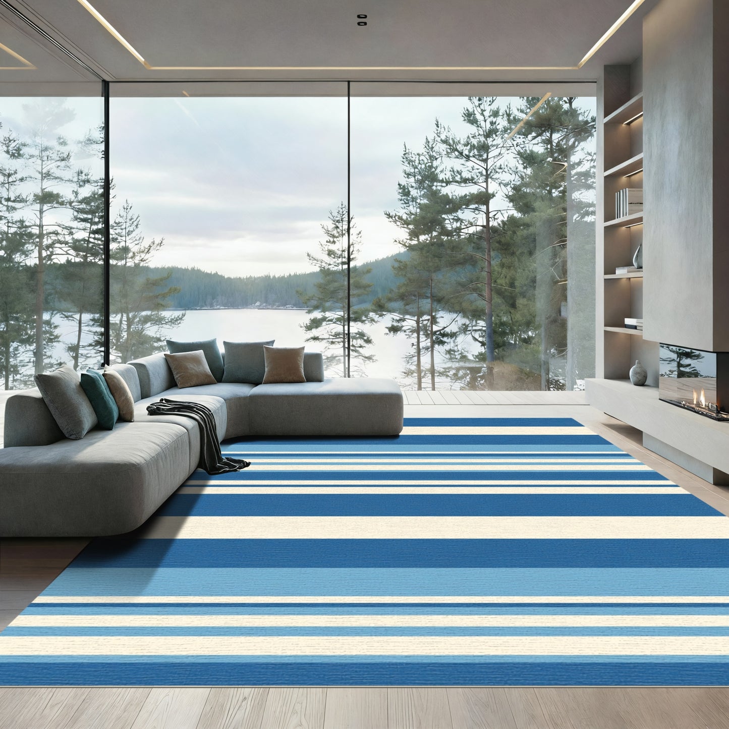 Breezy Coastal Blue Stripe Rug