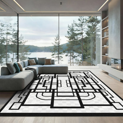 Black White Geometric Art Deco Rug