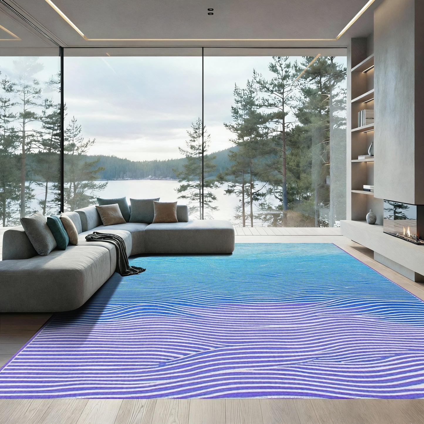 Blue Purple Wavy Gradient Rug