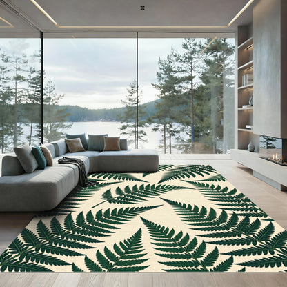 Dark Green Fern Leaf Pattern Rug