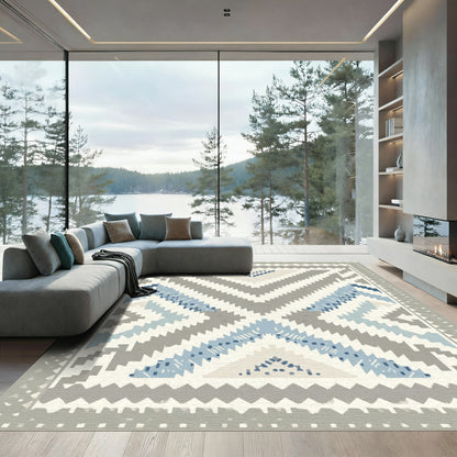Geometric Gray Blue Zigzag Summit Rug