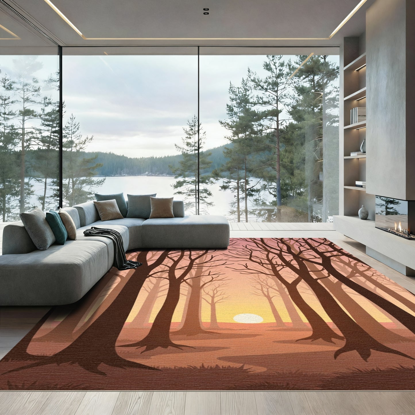 Earthy Tones Forest Path Sunset Rug