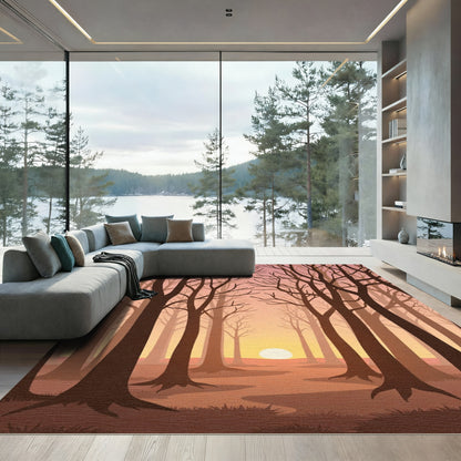 Earthy Tones Forest Path Sunset Rug