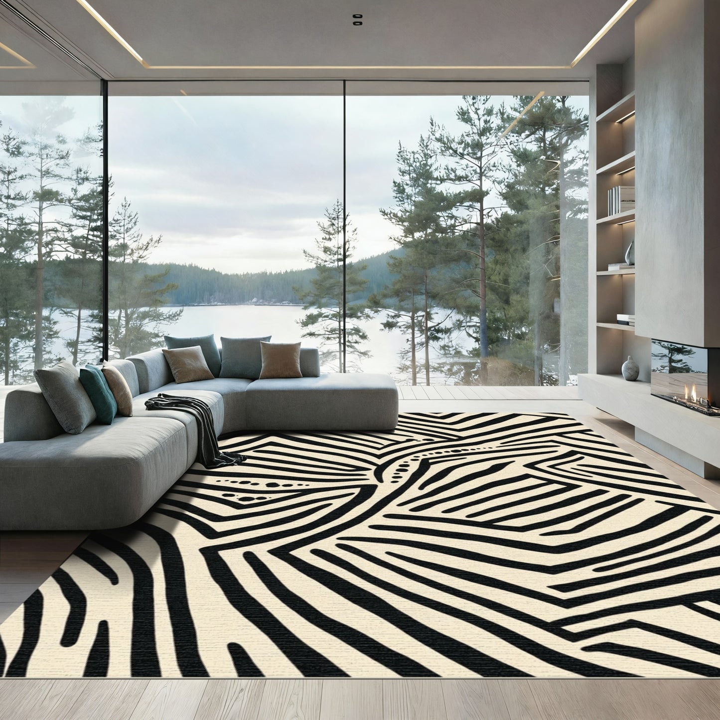 Black Ivory Abstract Zebra Stripe Rug
