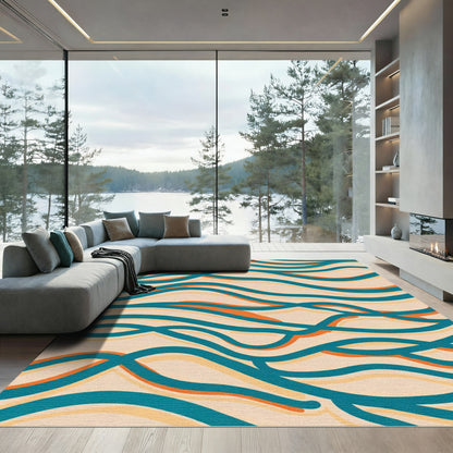 Teal Orange Cream Wavy Stripe Rug