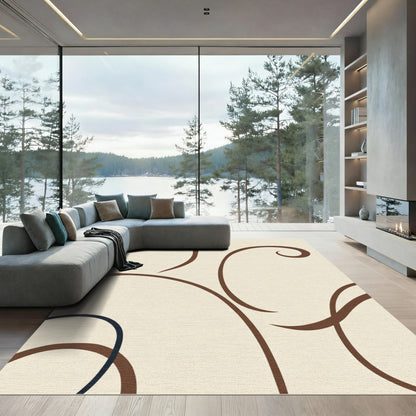 Cream Brown Swirl Lines Rug