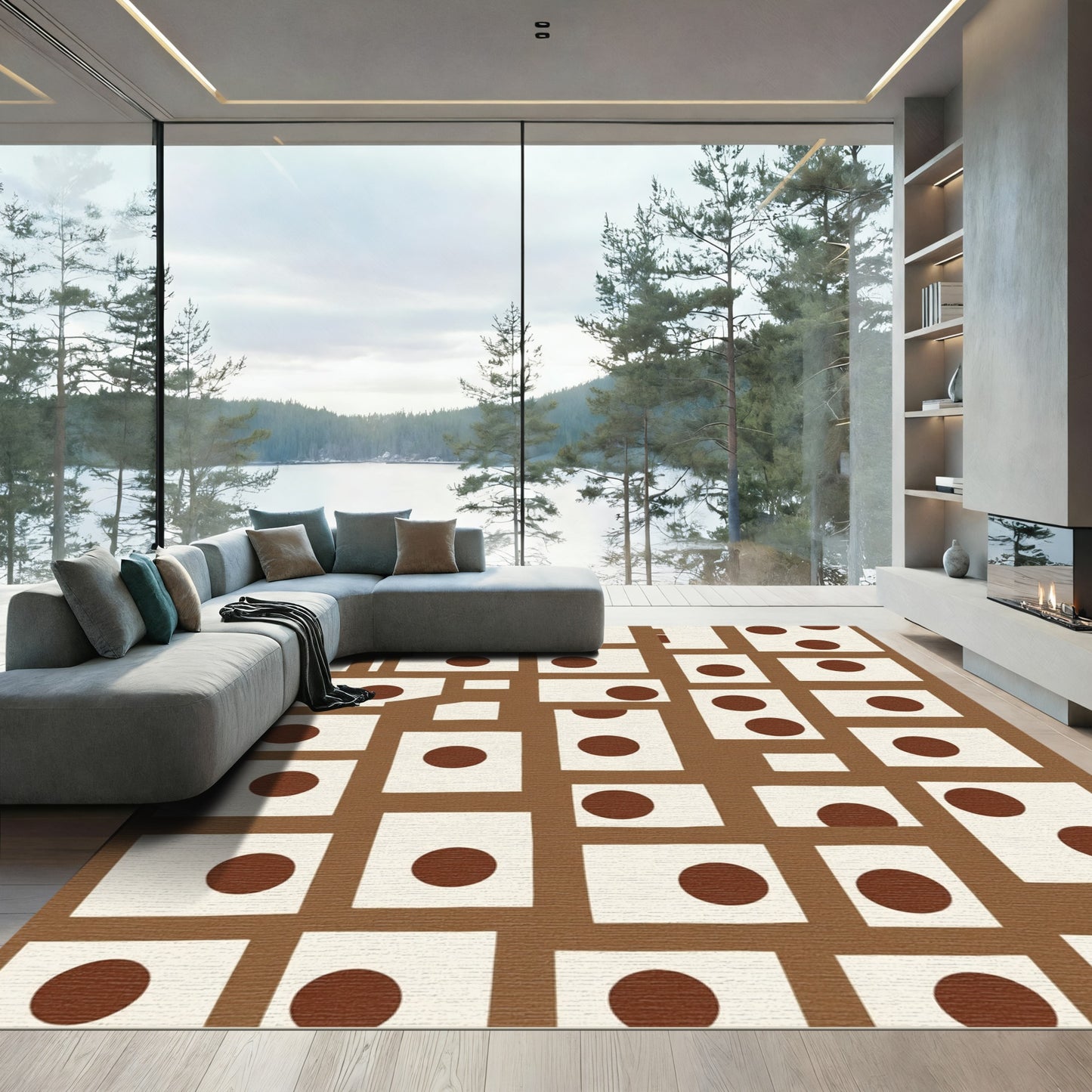 Brown Cream Scattered Dot Composition Rug