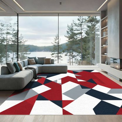 Red White Blue Geometric Blocks Rug