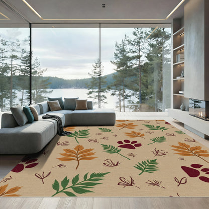 Earthy Autumn Leaves Paw Prints Rug