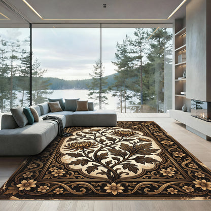 Ornate Golden Floral Arch Bloom Rug