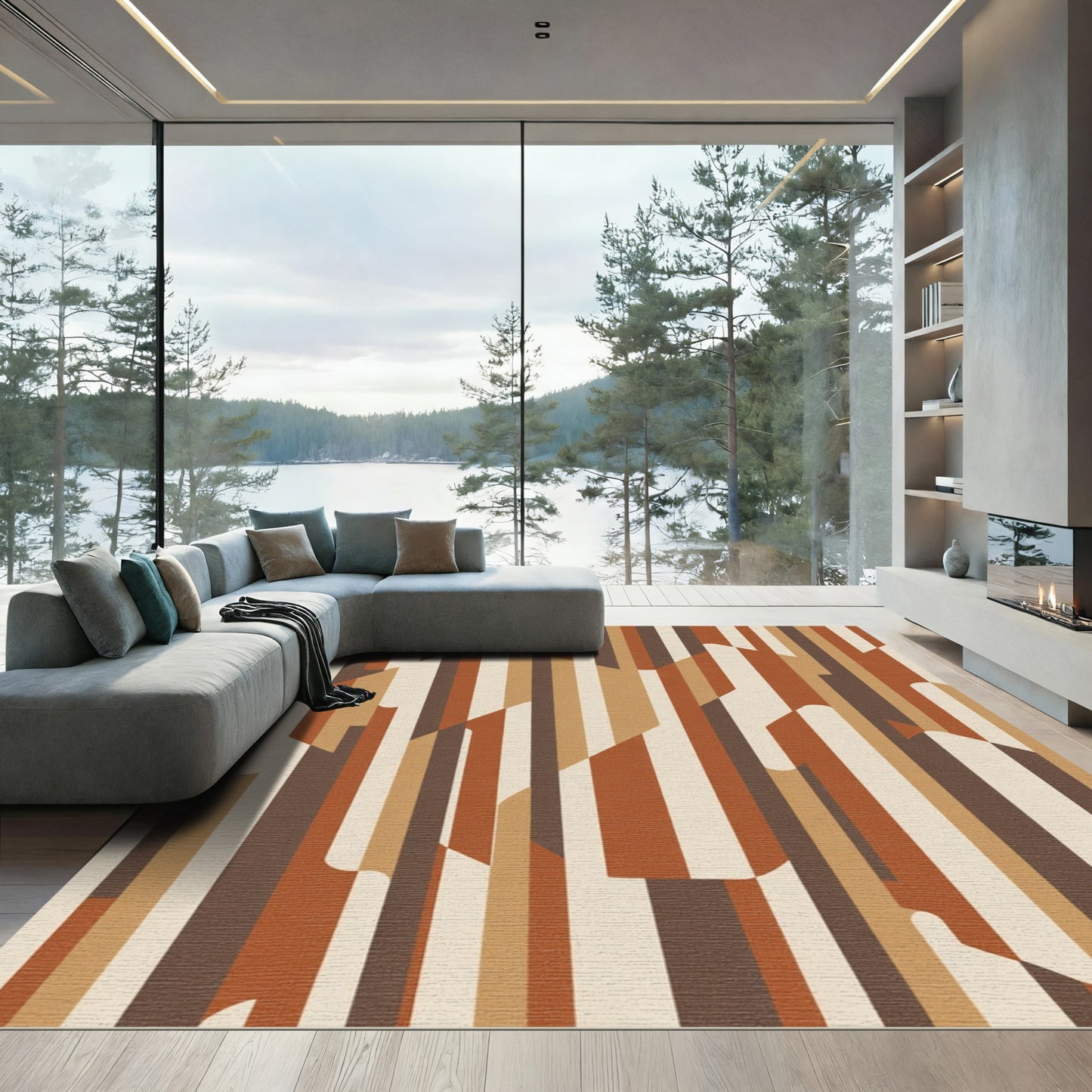 Earthy Abstract Vertical Stripe Shapes Rug