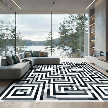 Monochrome Geometric Maze Rug