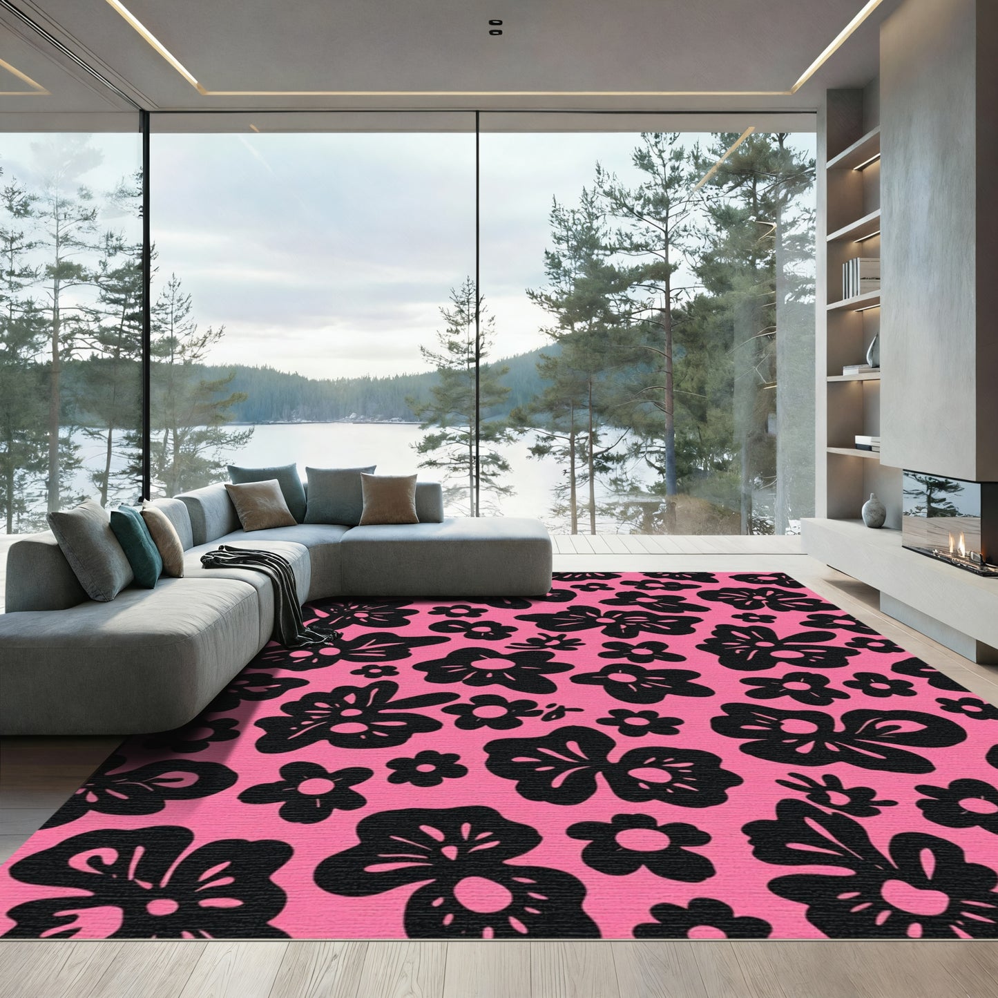 Bold Black Floral Bloom Rug