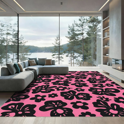 Bold Black Floral Bloom Rug
