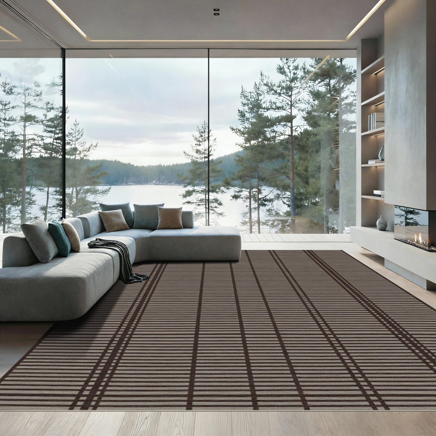 Dark Taupe Stripe Grid Rug