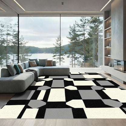 Modern Black Cream Gray Geometric Shapes Rug