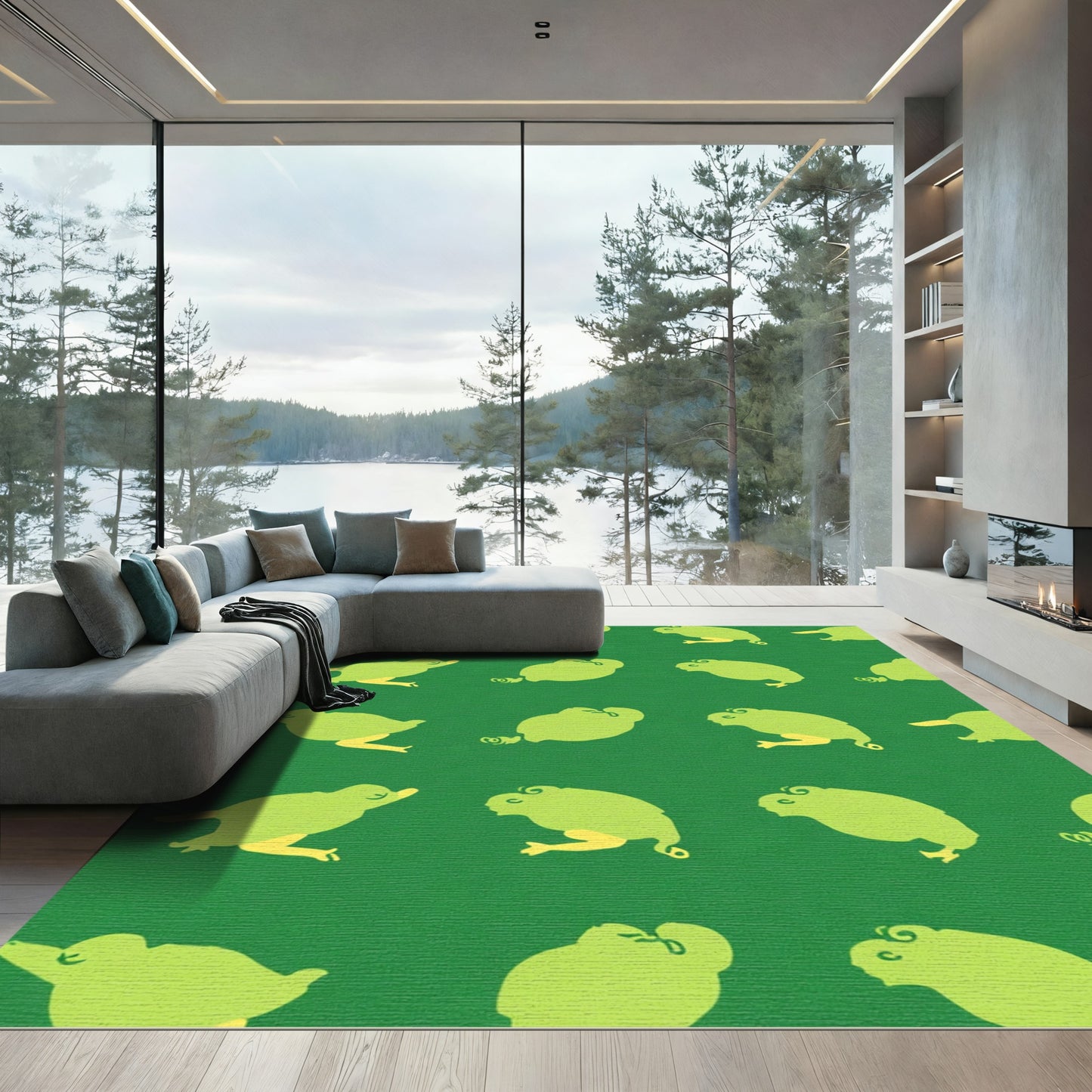 Whimsical Green Jumping Frog Pattern Rug