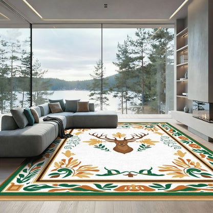 Brown Deer Floral Forest Border Rug