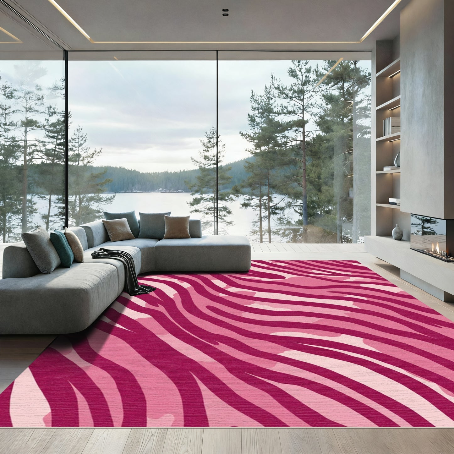 Pink Camouflage Zebra Stripes Rug