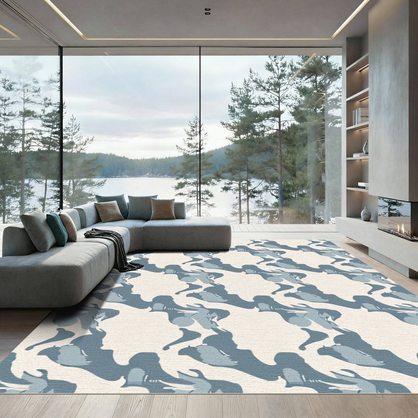 Subtle Blue Abstract Flow Rug