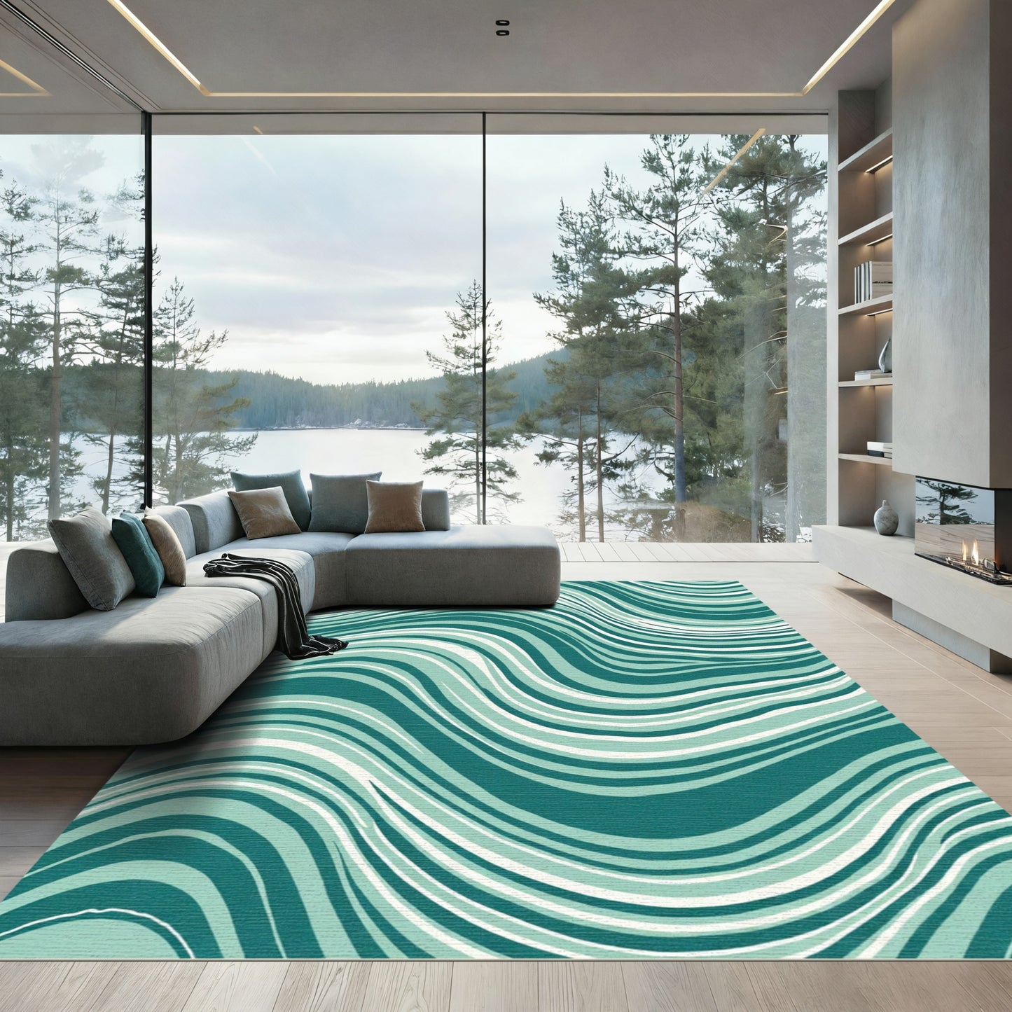 Teal Aqua Swirl Stripe Rug