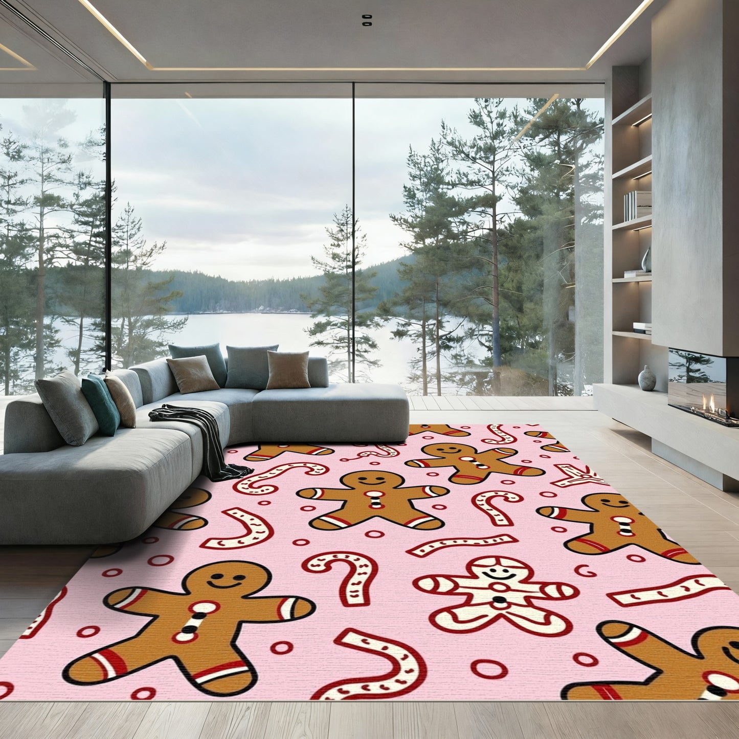 Gingerbread Candy Cane Pink Pattern Rug