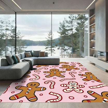 Gingerbread Candy Cane Pink Pattern Rug
