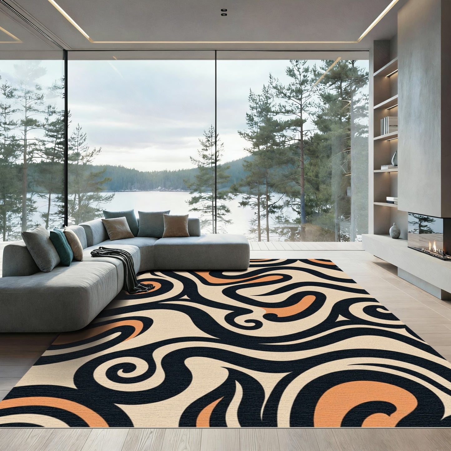 Retro Swirl Lines Abstract Rug