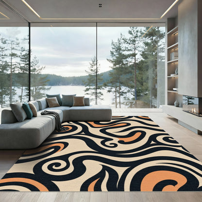 Retro Swirl Lines Abstract Rug