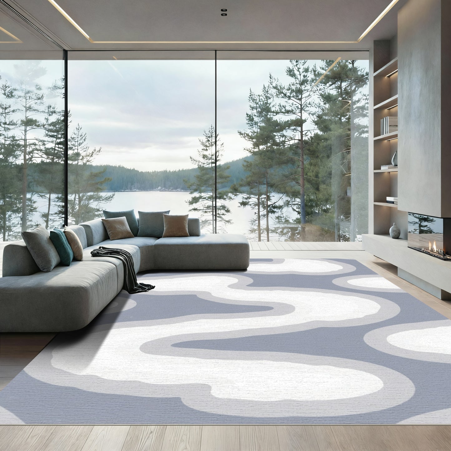 Soft Blue Abstract Cloud Shapes Rug