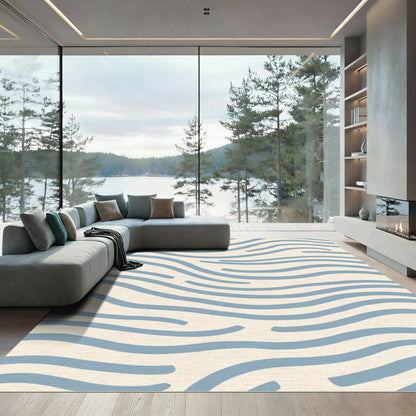 Serene Blue Wavy Stripes Rug
