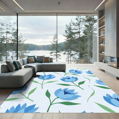 Gentle Blue Floral Garden Pattern Rug