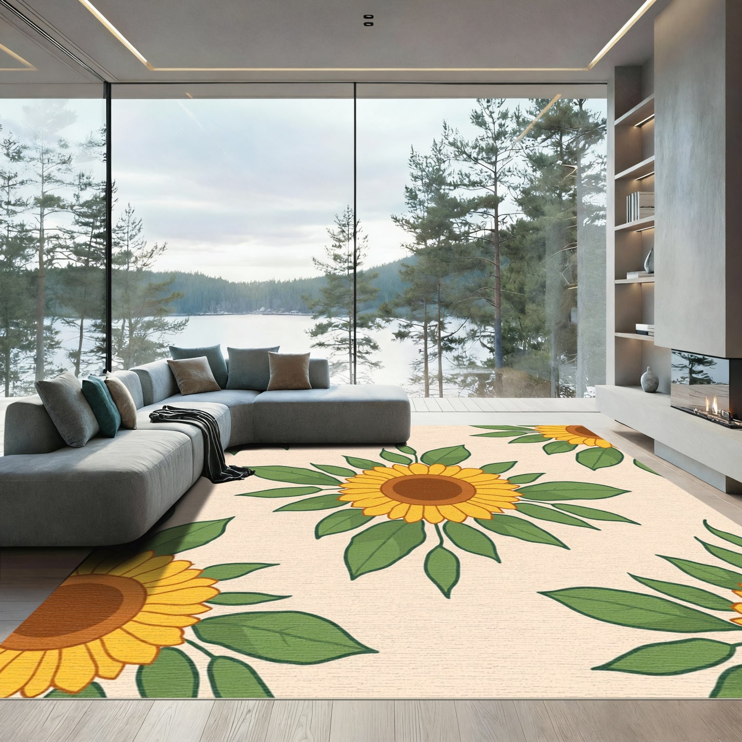 Golden Sunflower Garden Border Rug