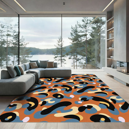 Bold Orange Abstract Organic Forms Rug