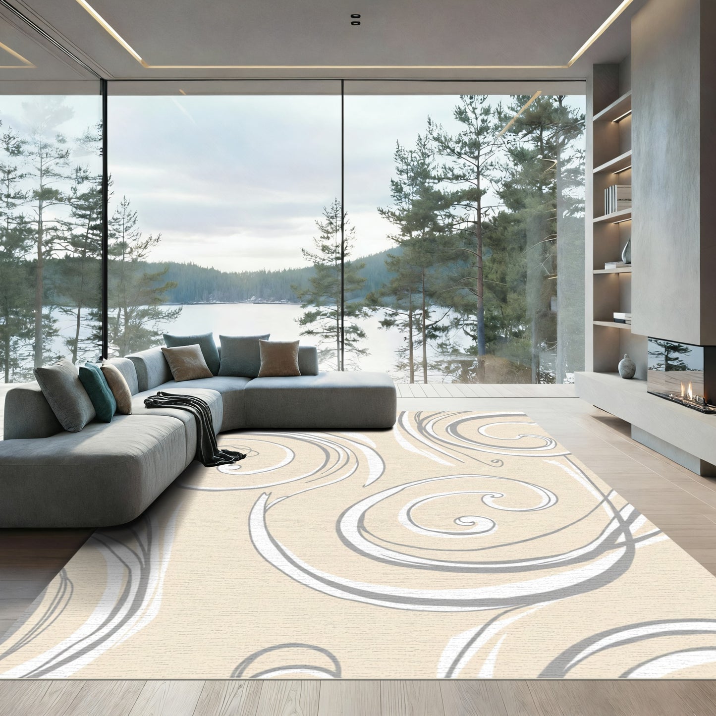 Cream Swirl Abstract Strokes Rug