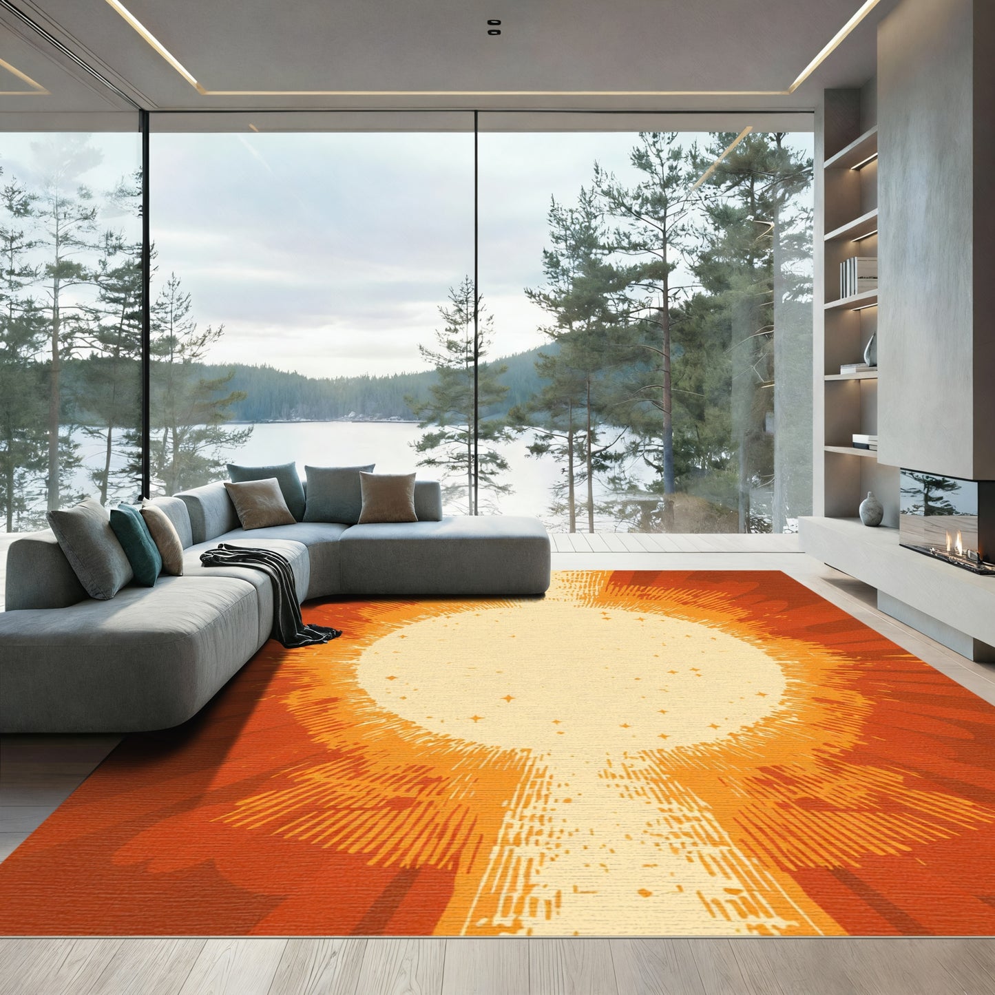 Radiant Orange Burst Starburst Rug