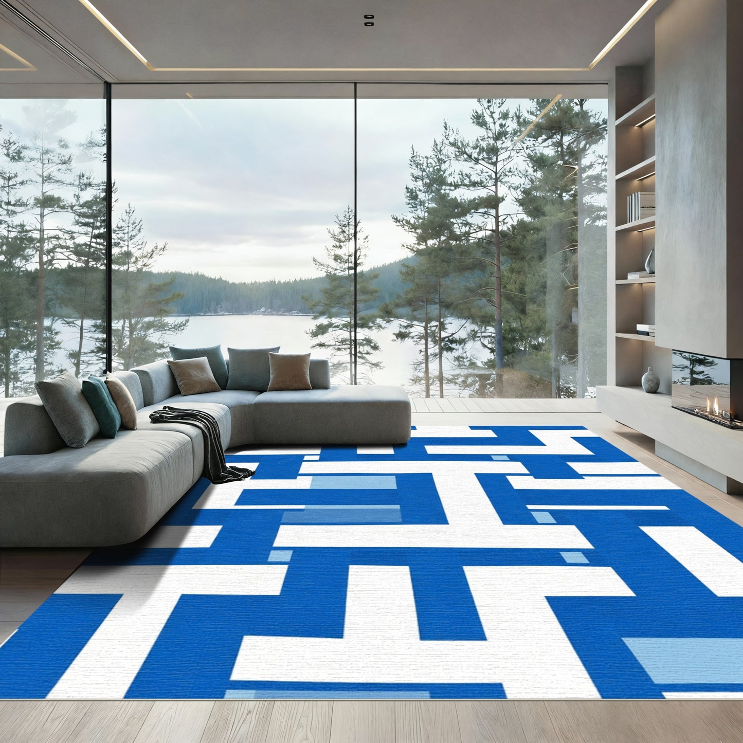 Bold Cobalt Geometric Interlock Rug
