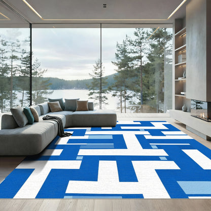Bold Cobalt Geometric Interlock Rug