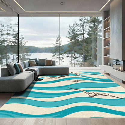 Retro Seagulls Over Blue Waves Rug