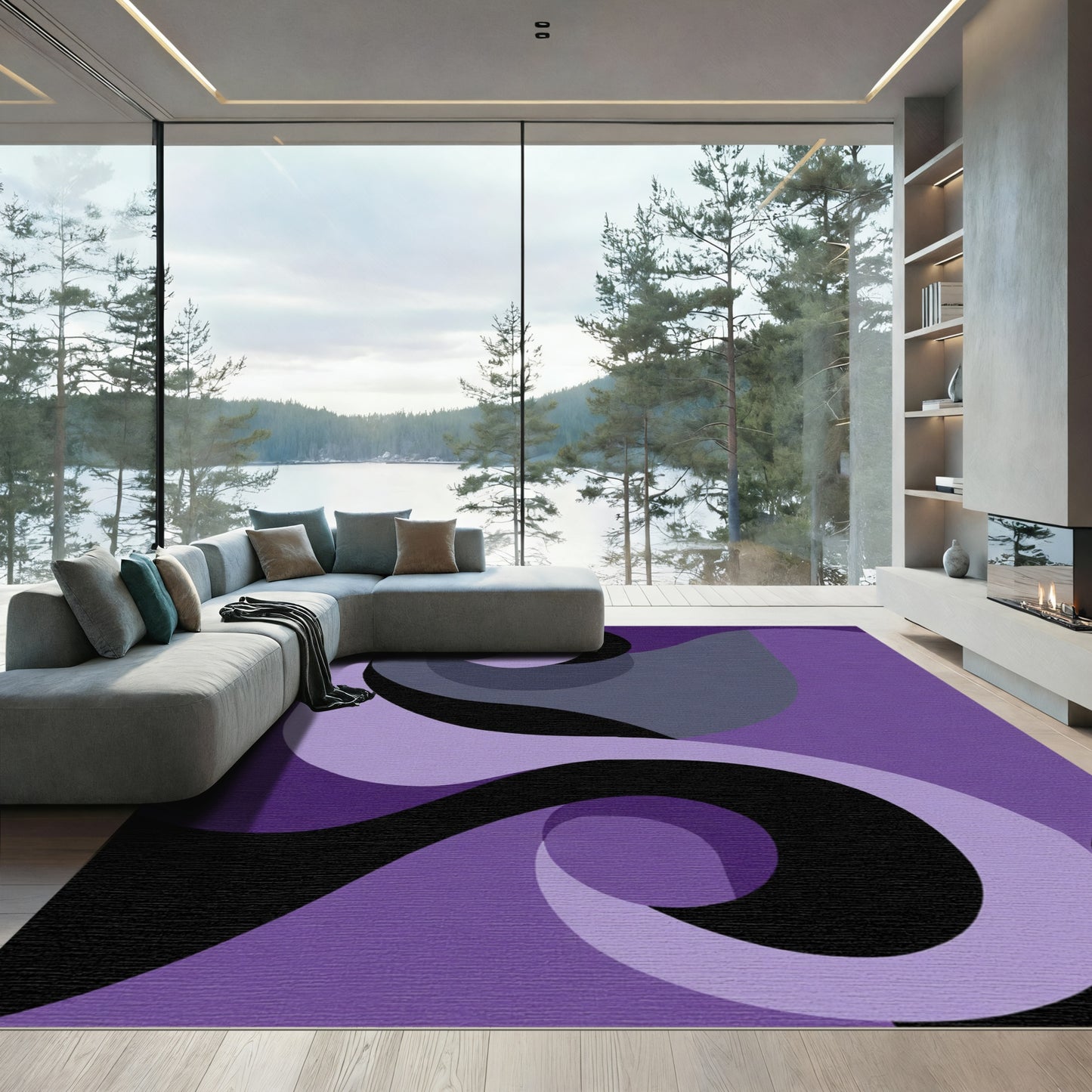 Deep Purple Swirl Abstract Rug