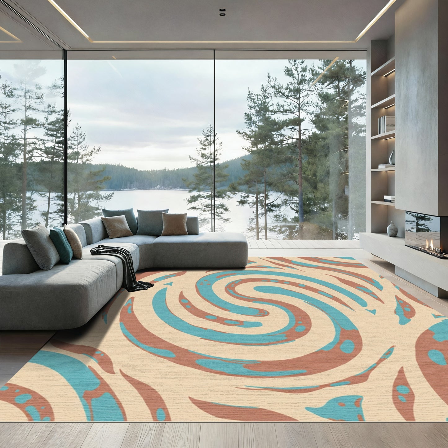 Abstract Teal Copper Swirl Rug