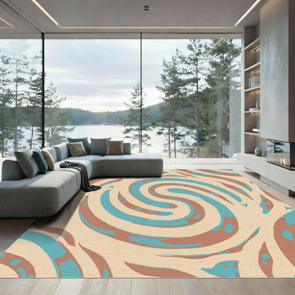 Abstract Teal Copper Swirl Rug