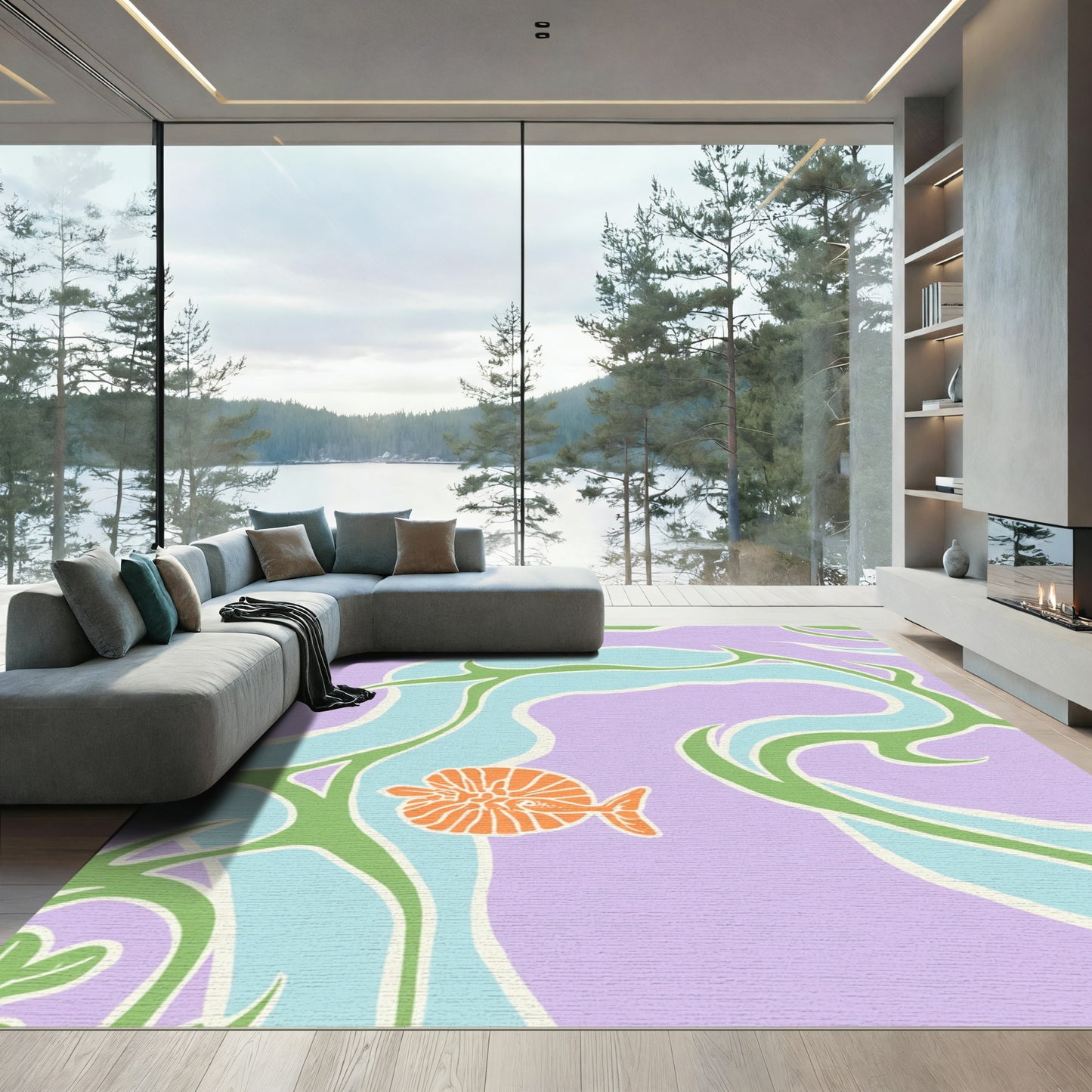 Pastel Lilac Whimsical Water Creature Rug