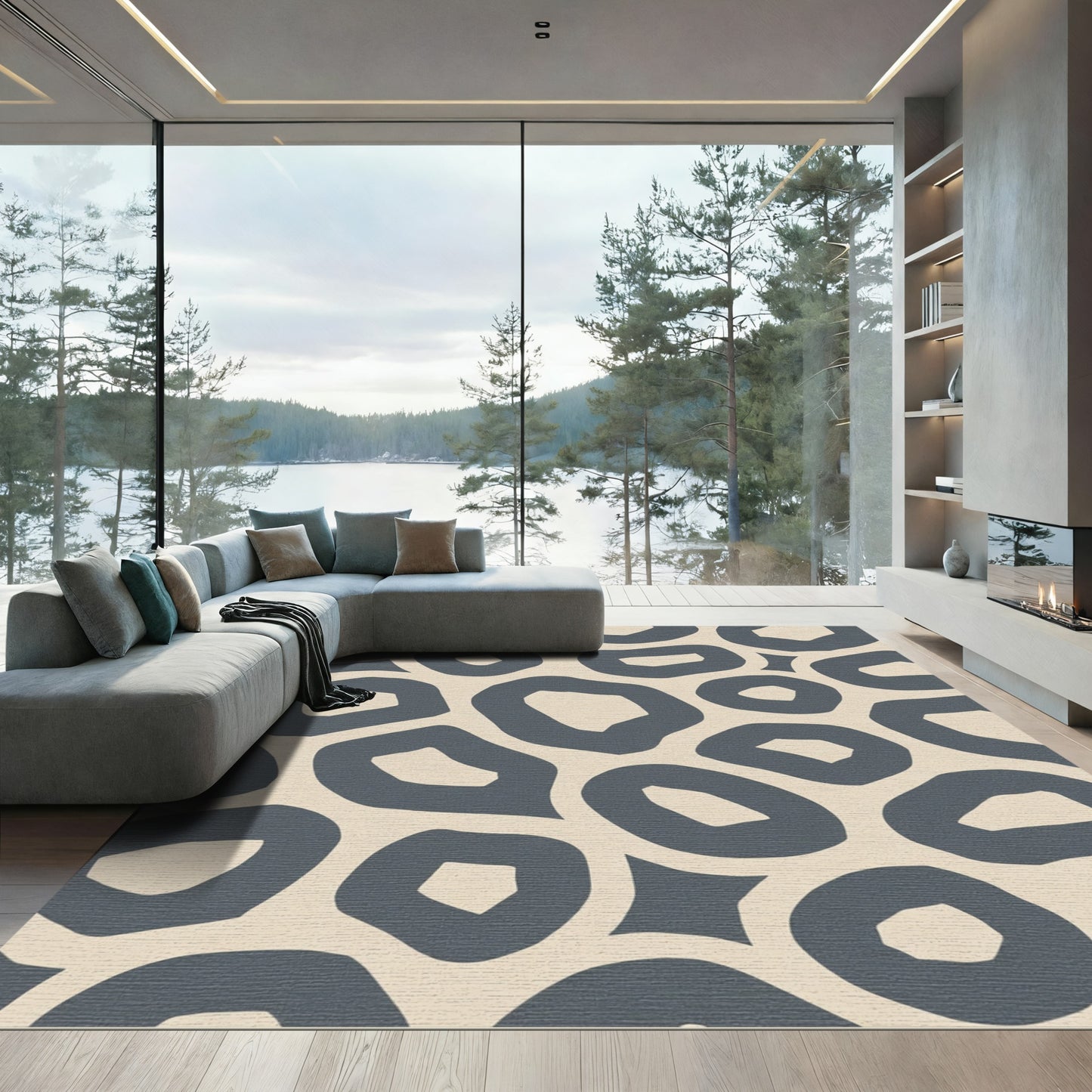 Gray Abstract Organic Spots Rug