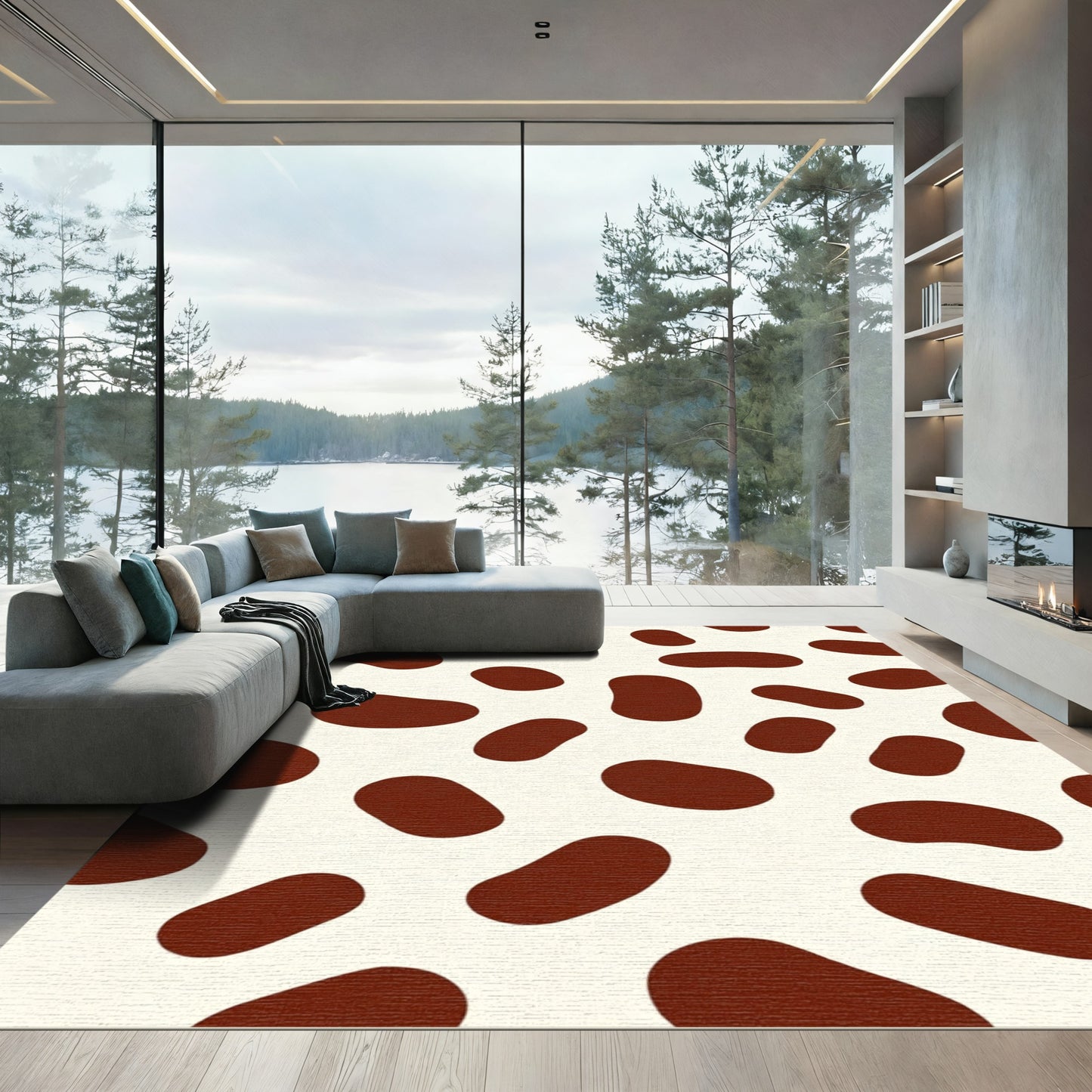 Brown spotted pattern on cream background Rug