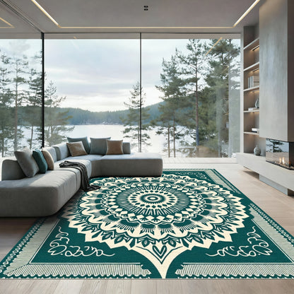 Teal Cream Intricate Mandala Rug